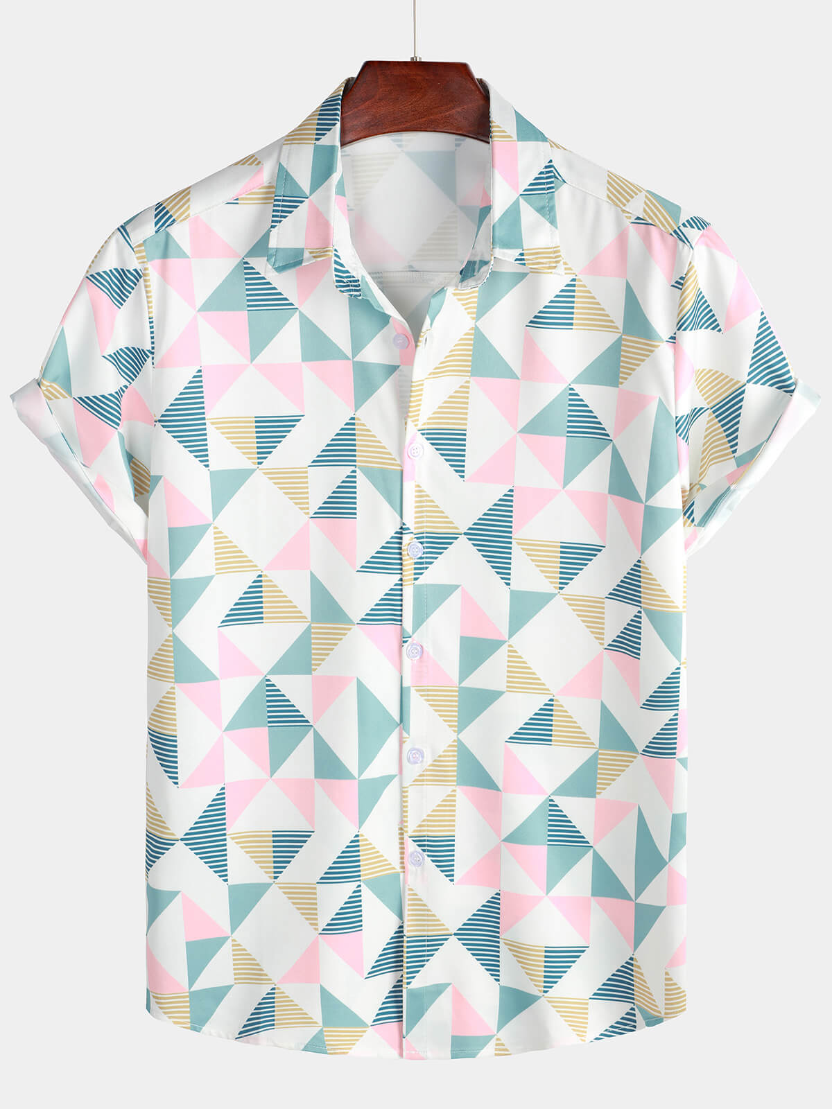 Chemise de Plage d'Été à Manches Courtes avec Imprimé Géométrique en Triangle Artistique pour Homme