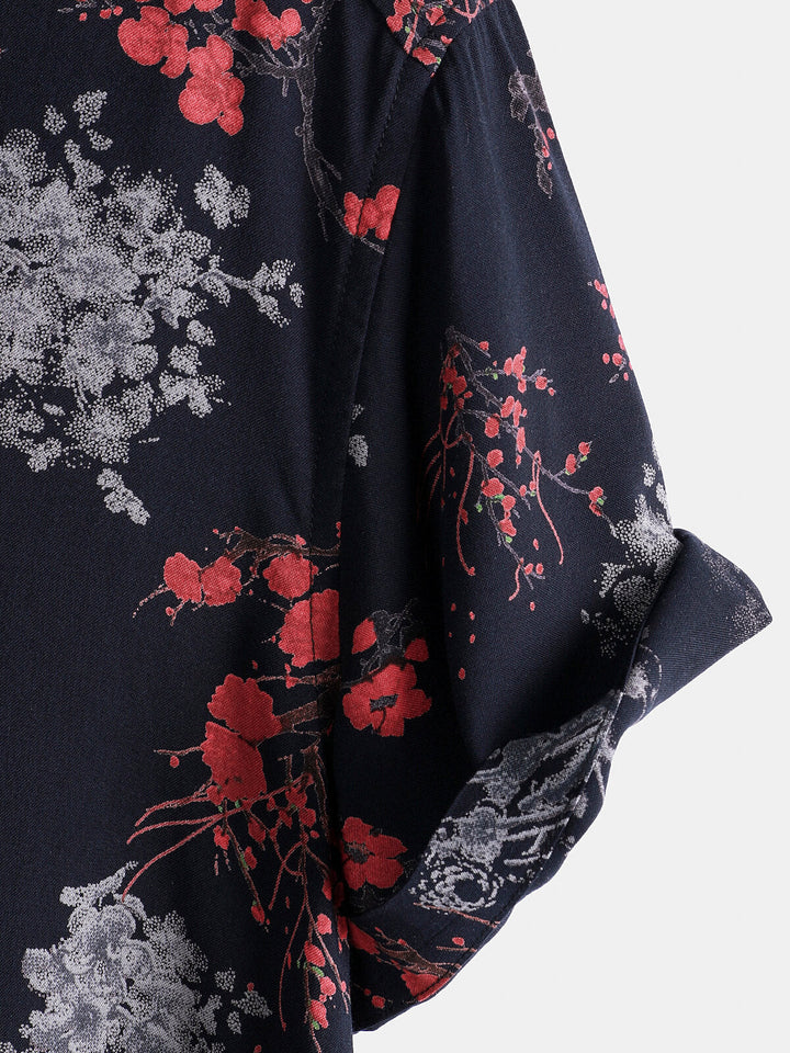 Chemise décontractée à manches courtes en rayonne florale élégante pour homme