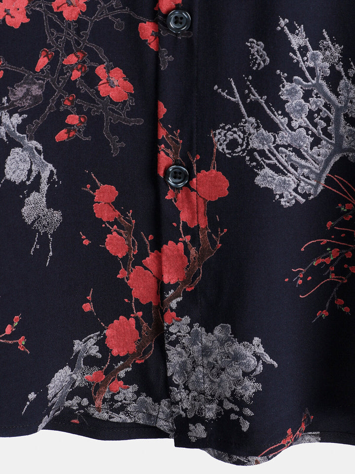 Chemise décontractée à manches courtes en rayonne florale élégante pour homme