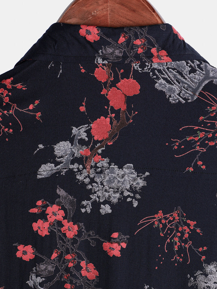 Chemise décontractée à manches courtes en rayonne florale élégante pour homme