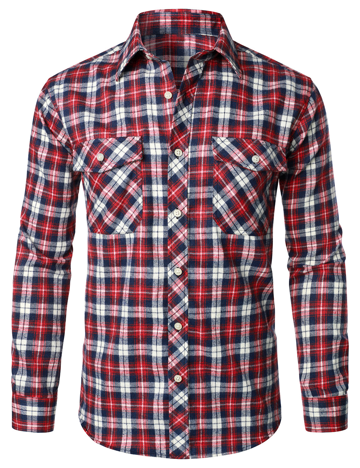 Chemise à carreaux en flanelle à double poche pour hommes