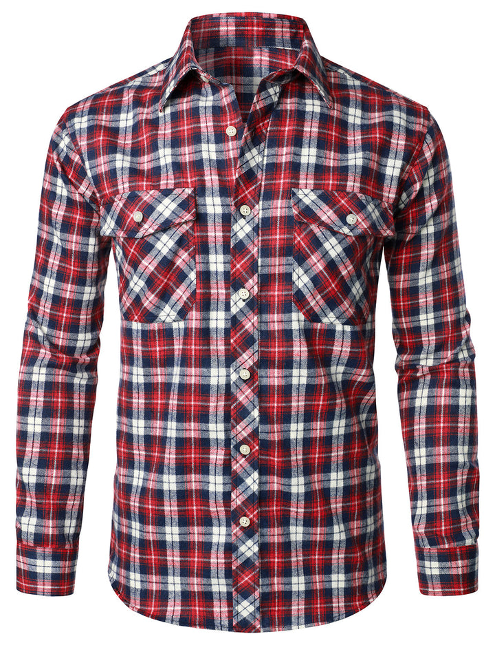 Chemise à carreaux en flanelle à double poche pour hommes