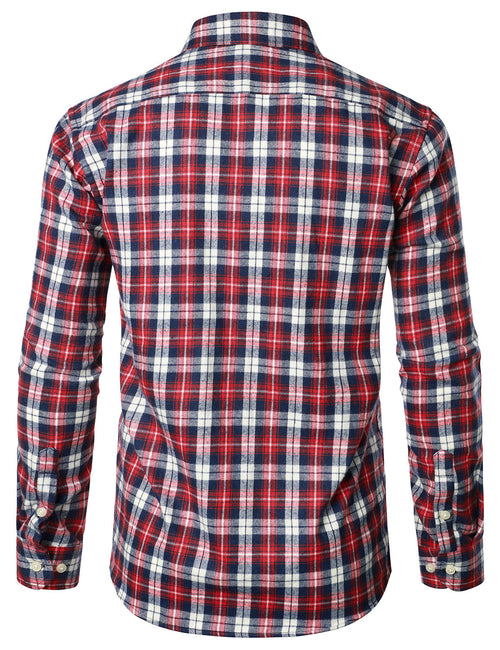 Chemise à carreaux en flanelle à double poche pour hommes