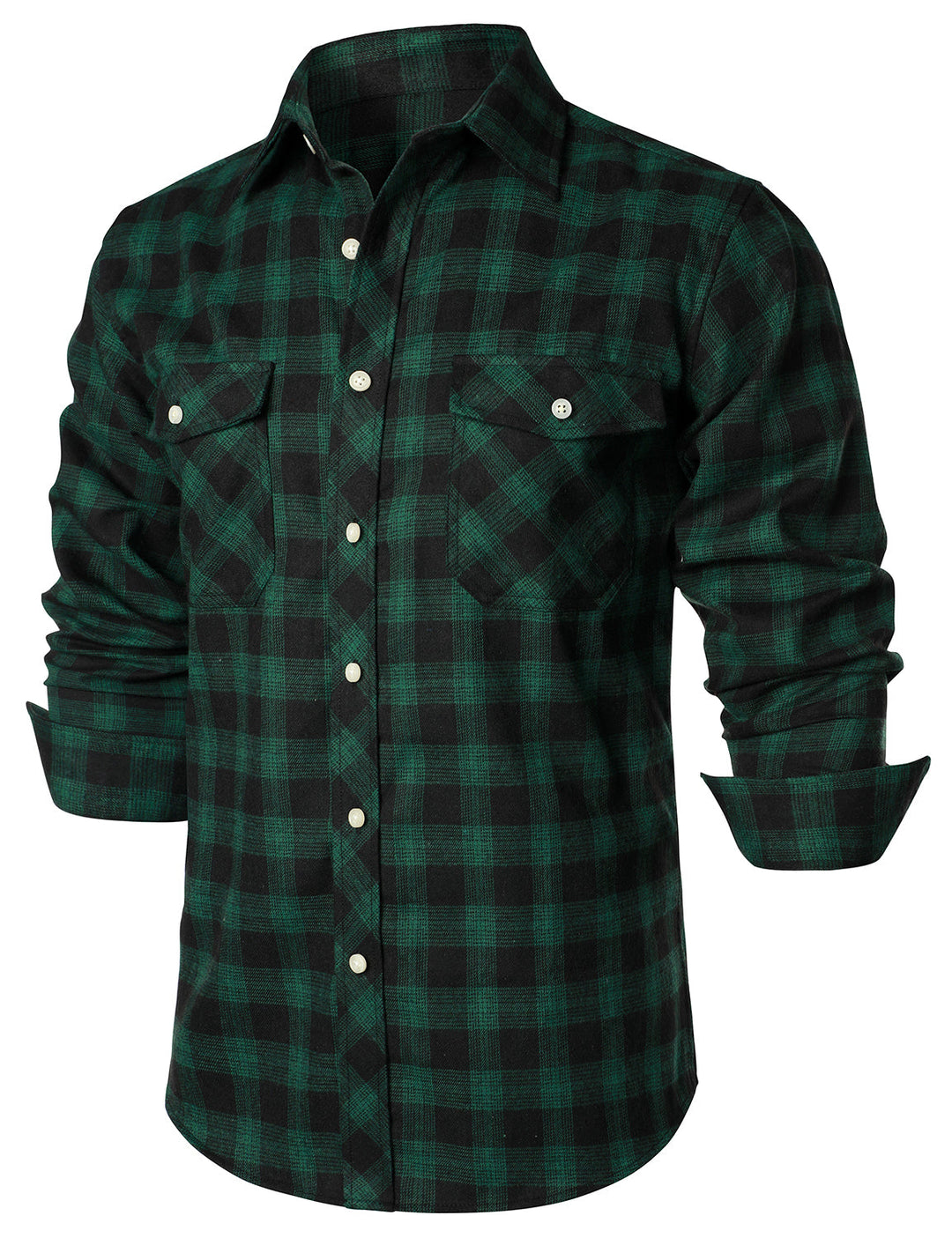 Chemise décontractée à carreaux en flanelle à double poche pour hommes