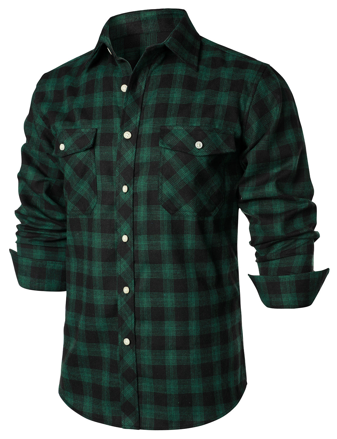 Chemise décontractée à carreaux en flanelle à double poche pour hommes