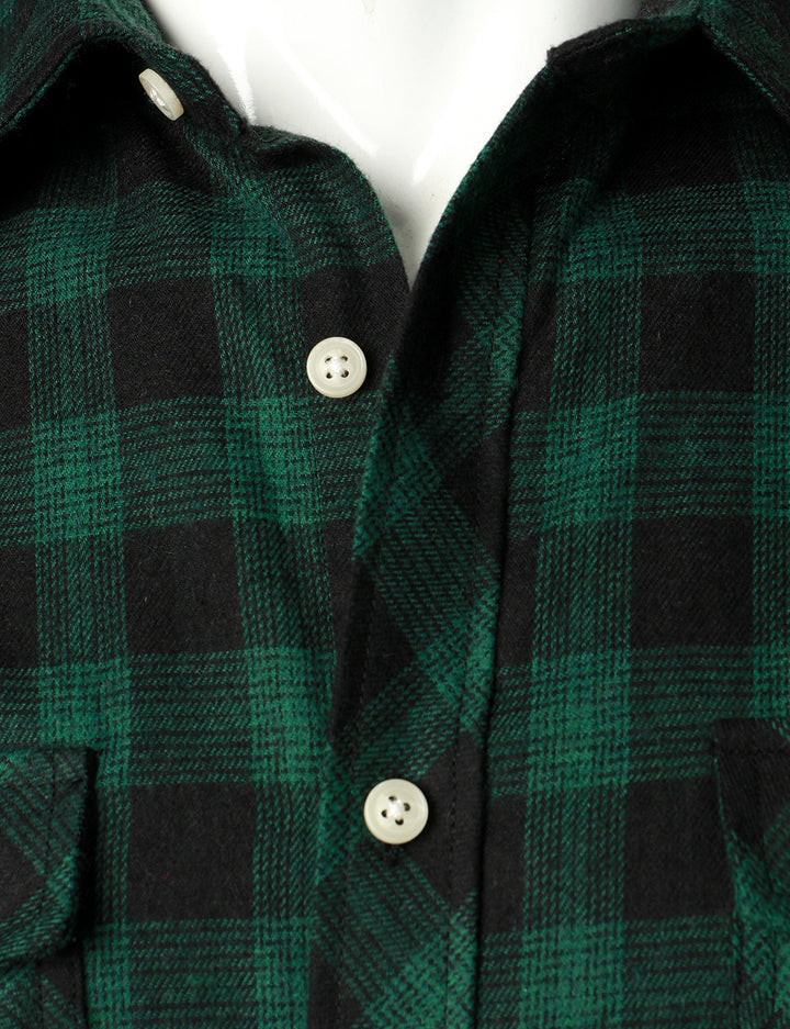 Chemise décontractée à carreaux en flanelle à double poche pour hommes