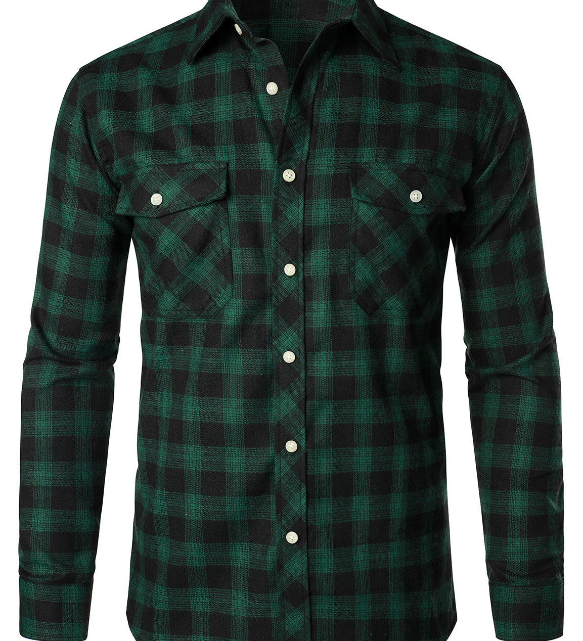 Chemise décontractée à carreaux en flanelle à double poche pour hommes