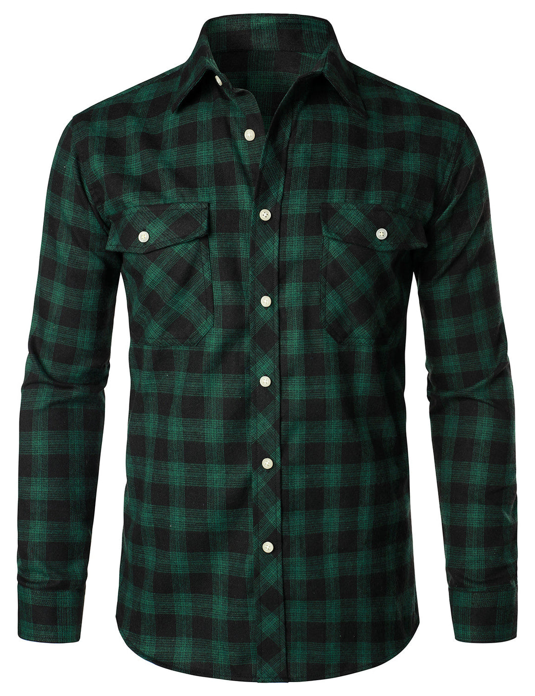 Chemise décontractée à carreaux en flanelle à double poche pour hommes