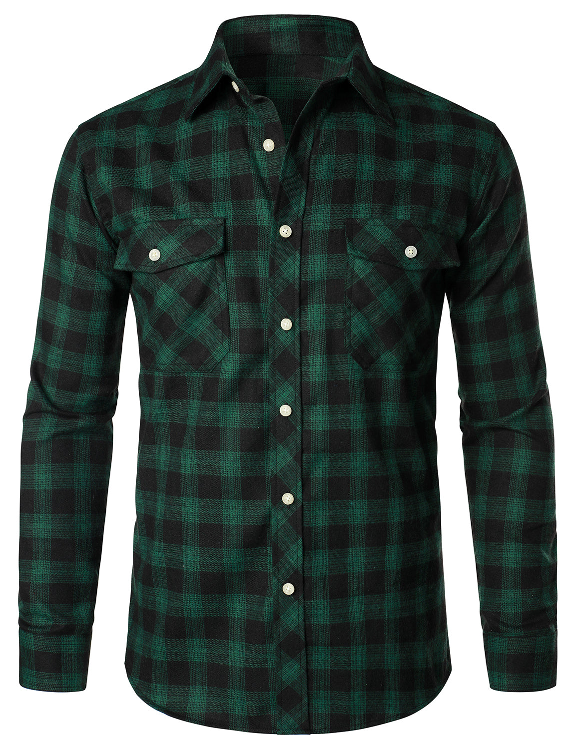 Chemise décontractée à carreaux en flanelle à double poche pour hommes