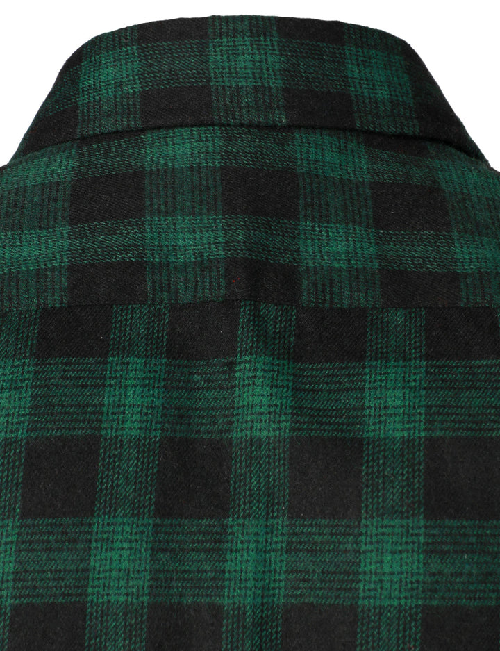 Chemise décontractée à carreaux en flanelle à double poche pour hommes