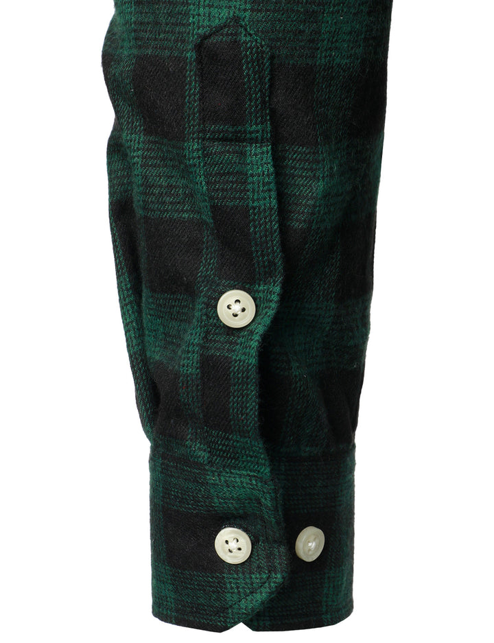 Chemise décontractée à carreaux en flanelle à double poche pour hommes