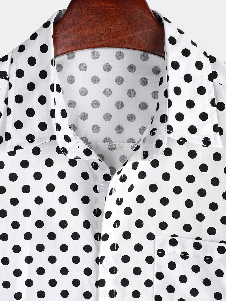 Chemise à manches courtes en coton pour hommes, décontractée, à pois, avec poche blanche, été