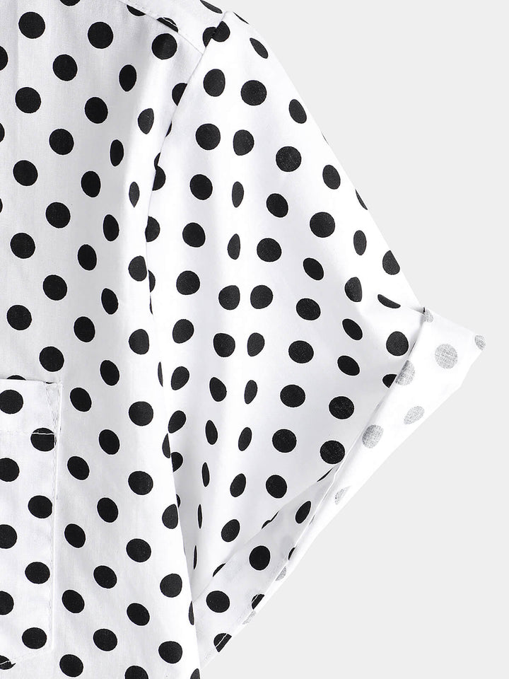 Chemise à manches courtes en coton pour hommes, décontractée, à pois, avec poche blanche, été