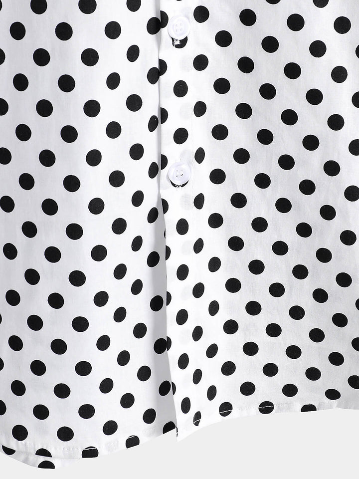 Chemise à manches courtes en coton pour hommes, décontractée, à pois, avec poche blanche, été