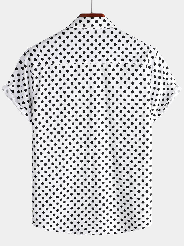 Chemise à manches courtes en coton pour hommes, décontractée, à pois, avec poche blanche, été