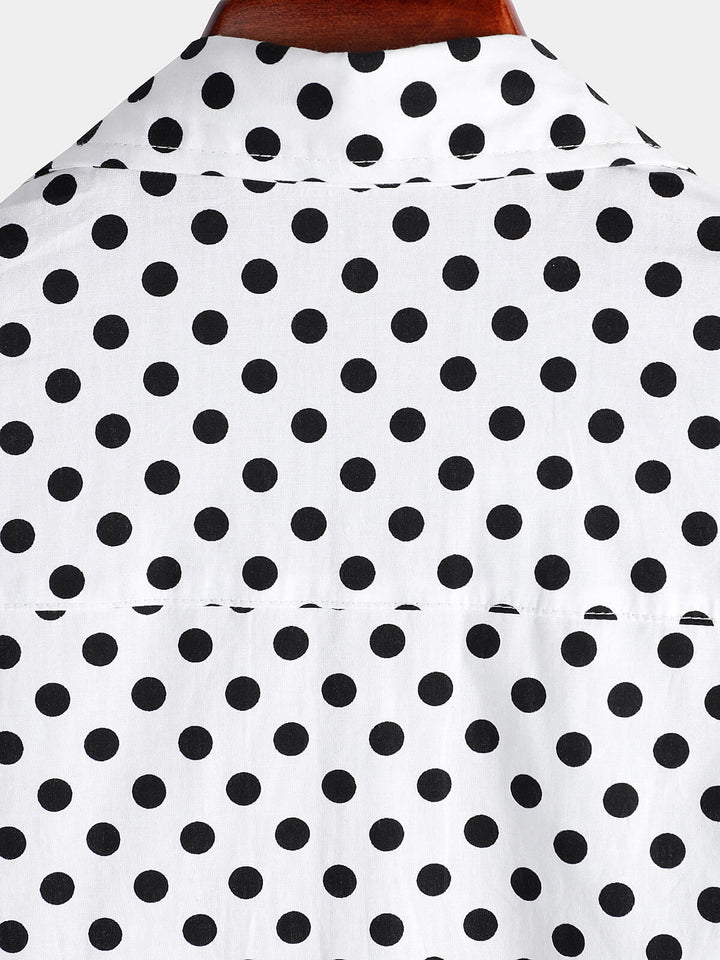 Chemise à manches courtes en coton pour hommes, décontractée, à pois, avec poche blanche, été