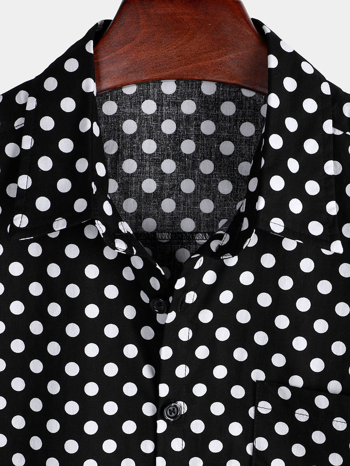 Chemise à manches courtes en coton pour hommes, décontractée, à pois, avec poche noire, été