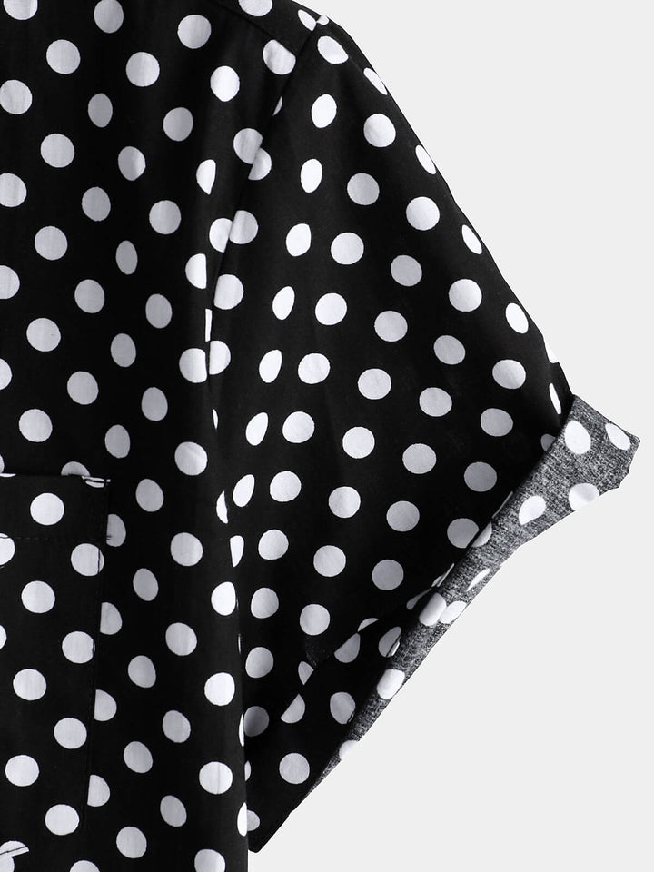 Chemise à manches courtes en coton pour hommes, décontractée, à pois, avec poche noire, été