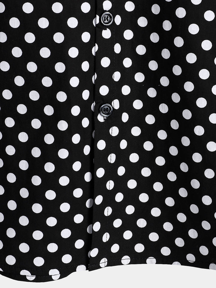 Chemise à manches courtes en coton pour hommes, décontractée, à pois, avec poche noire, été