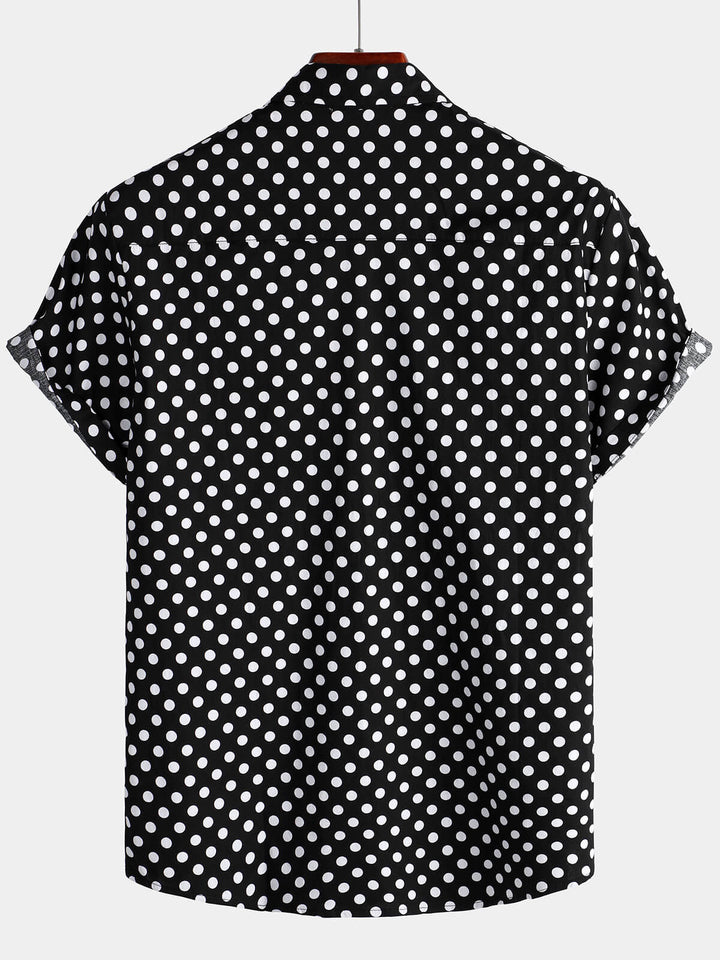 Chemise à manches courtes en coton pour hommes, décontractée, à pois, avec poche noire, été