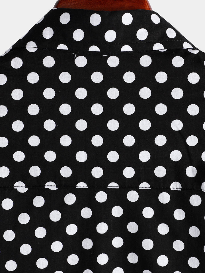 Chemise à manches courtes en coton pour hommes, décontractée, à pois, avec poche noire, été