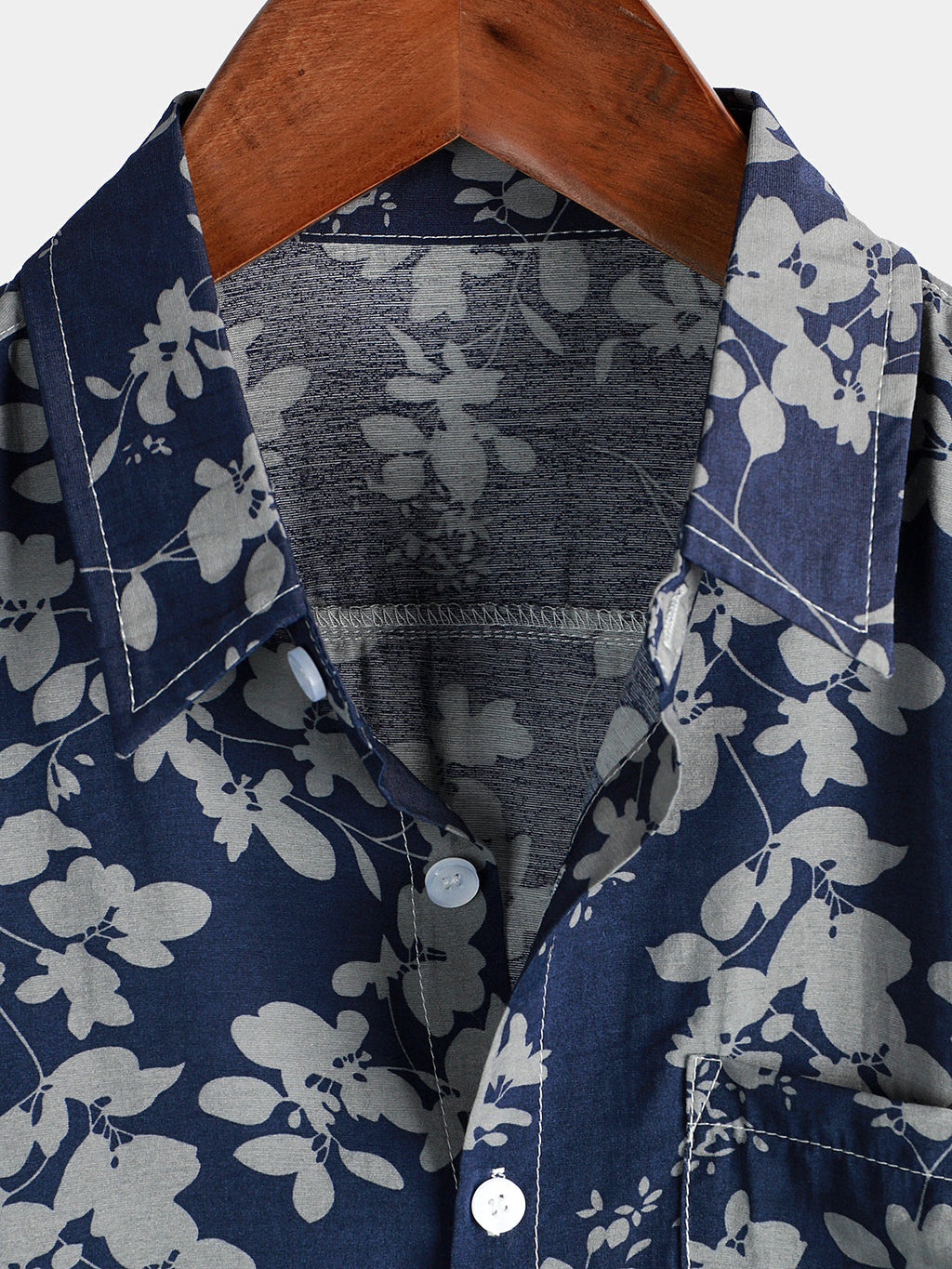 Chemise pour Homme à Manches Courtes avec Boutons et Imprimé Floral Vintage en Bleu Marine