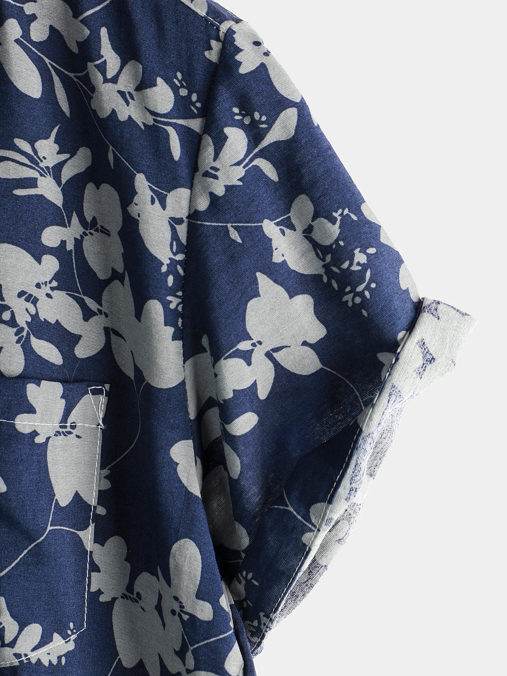 Chemise pour Homme à Manches Courtes avec Boutons et Imprimé Floral Vintage en Bleu Marine