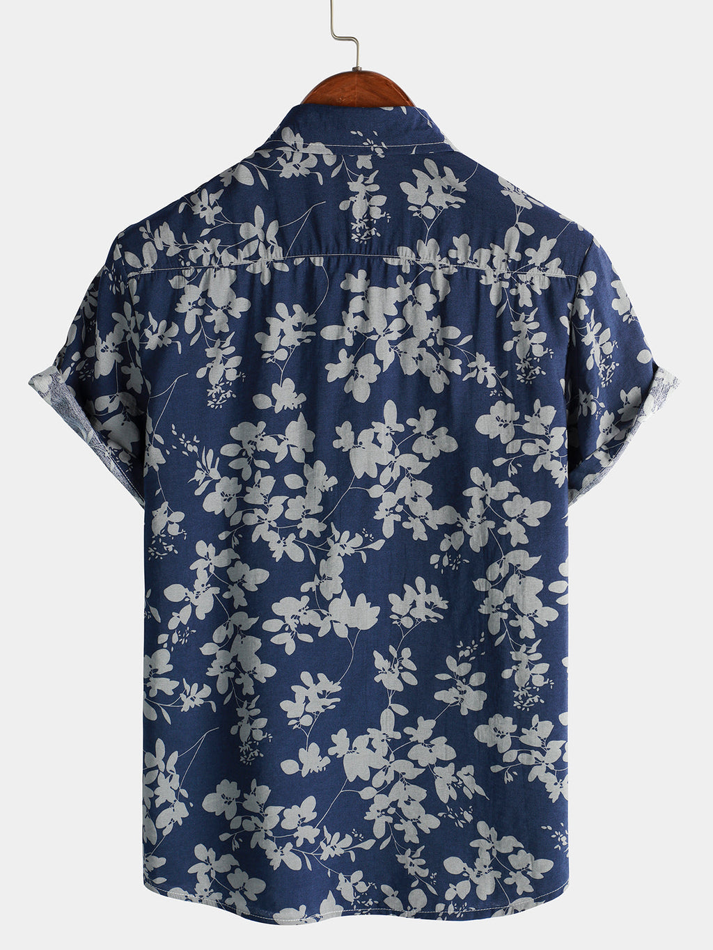 Chemise pour Homme à Manches Courtes avec Boutons et Imprimé Floral Vintage en Bleu Marine