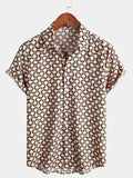 Chemise d'été à manches courtes rétro pour homme boutonnée avec motifs géométriques circulaires vintage idéale pour la plage