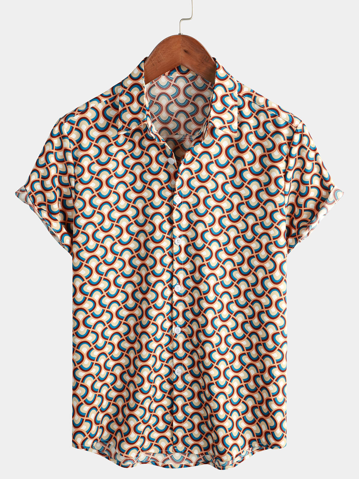 Chemise d'été à manches courtes pour homme, rétro, boutons, vintage, géométrique, cercles, cool