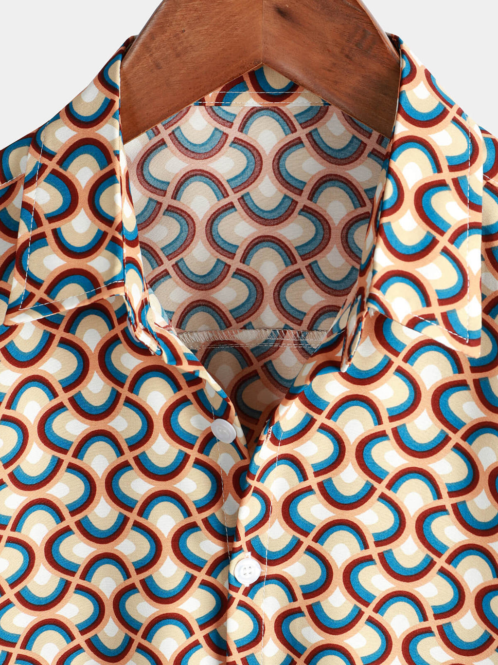 Chemise d'été à manches courtes pour homme, rétro, boutons, vintage, géométrique, cercles, cool