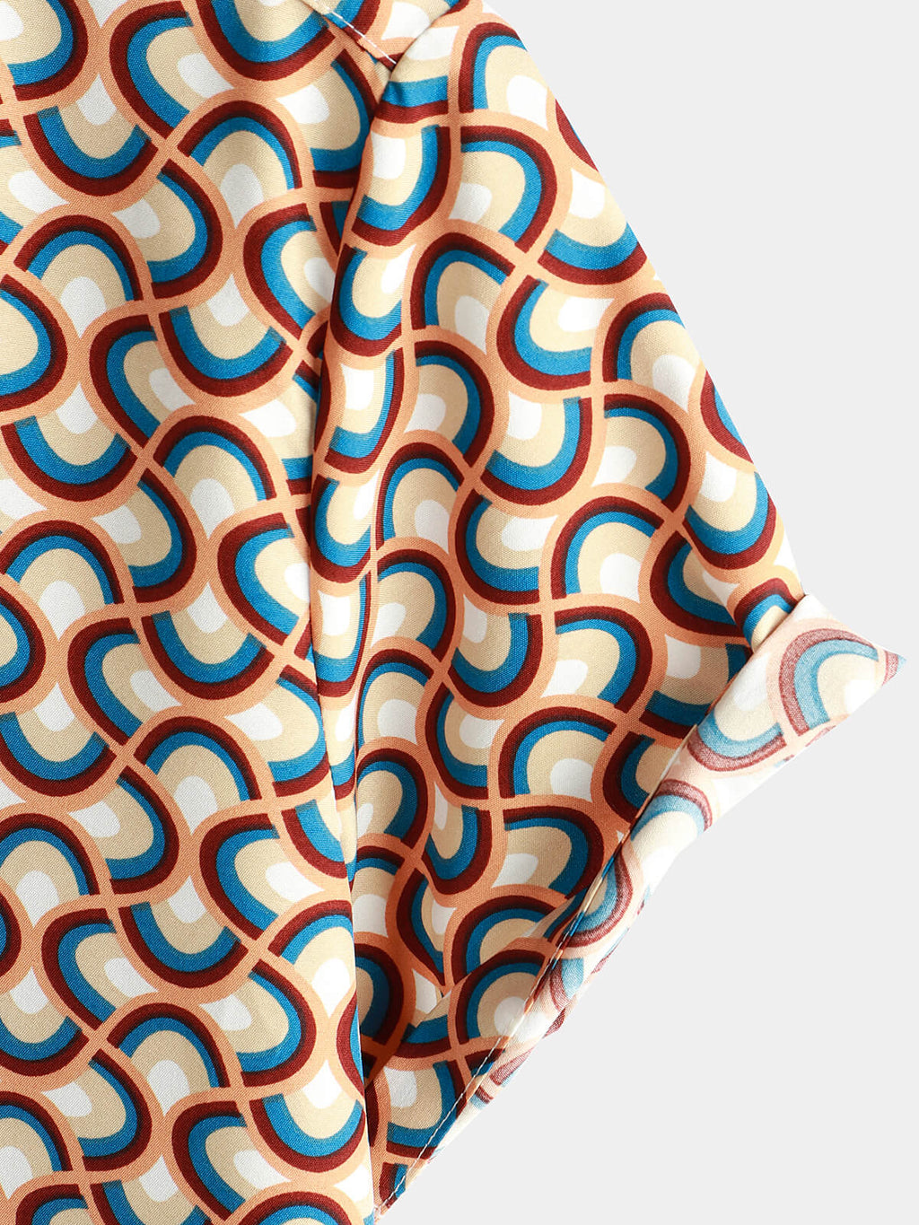 Chemise d'été à manches courtes rétro pour homme boutonnée avec motifs géométriques circulaires vintage idéale pour la plage