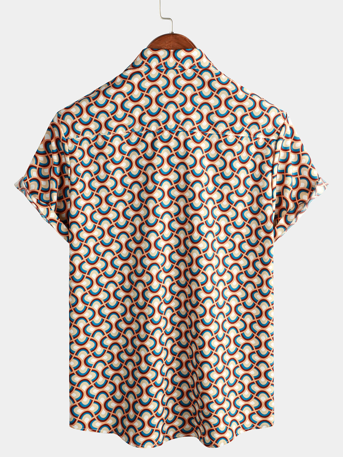 Chemise d'été à manches courtes pour homme, rétro, boutons, vintage, géométrique, cercles, cool