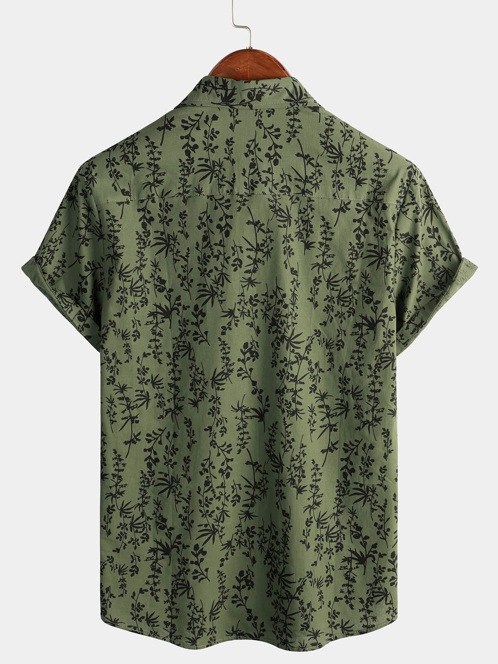 Chemise rétro à manches courtes en coton vert hawaïen pour homme idéale pour les vacances estivales avec motifs floraux boutonnée