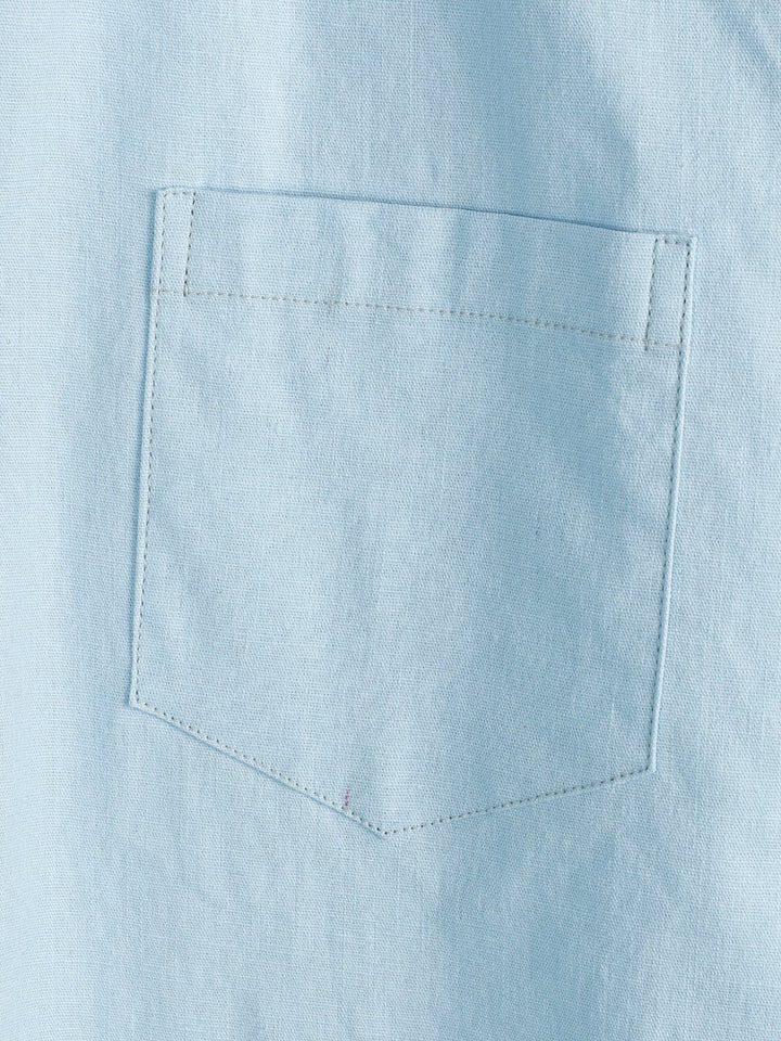 Chemise à manches courtes en coton et lin de couleur unie pour hommes