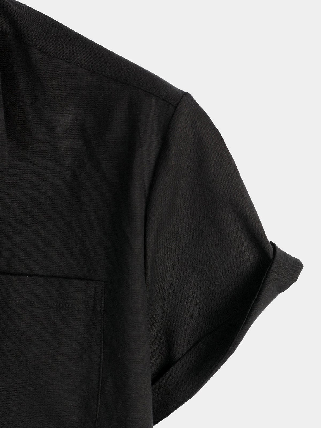 Chemise à manches courtes en coton et lin de couleur unie pour hommes