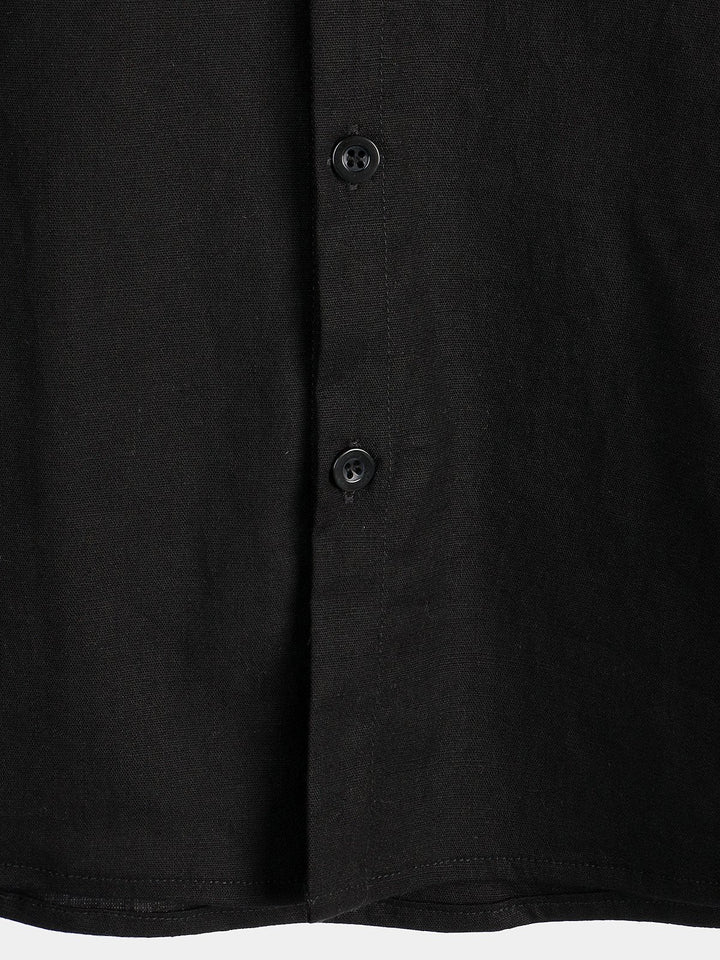 Chemise à manches courtes en coton et lin de couleur unie pour hommes