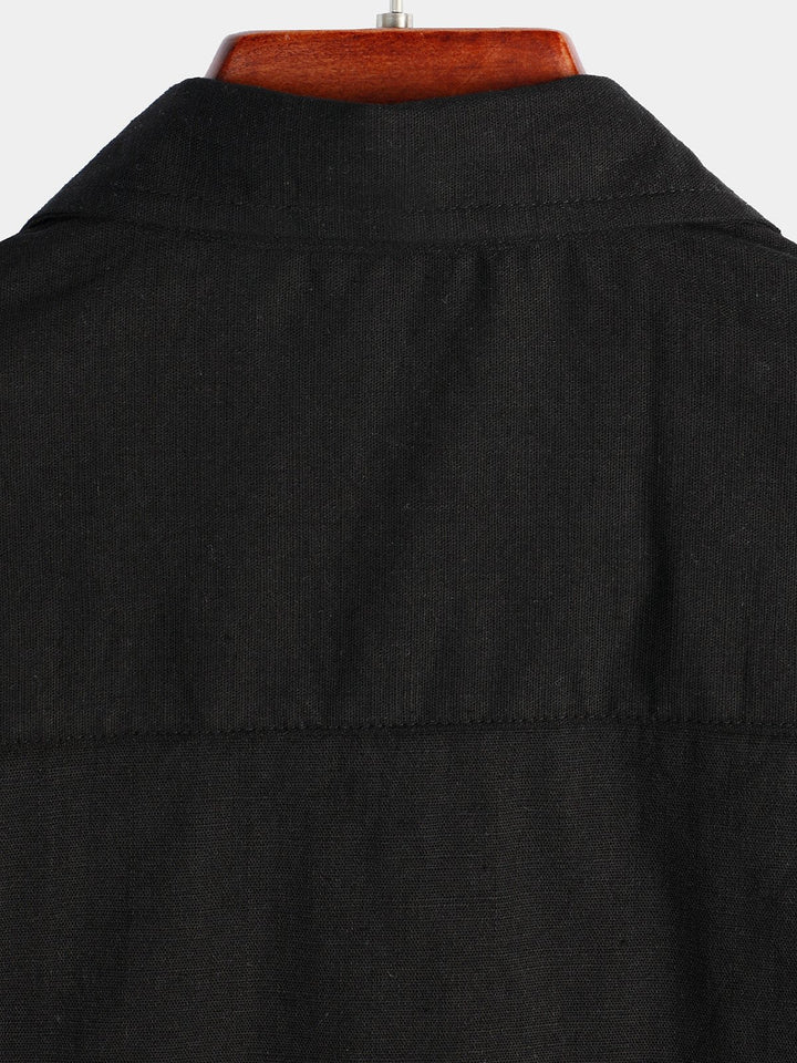 Chemise à manches courtes en coton et lin de couleur unie pour hommes
