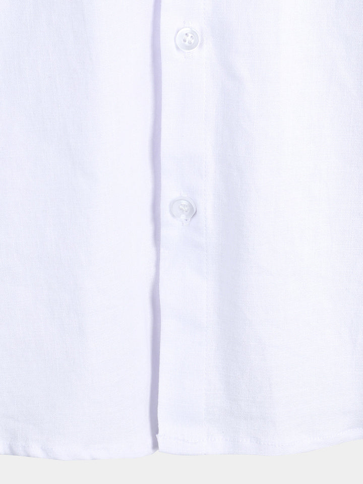 Chemise à manches courtes en coton et lin de couleur unie pour hommes