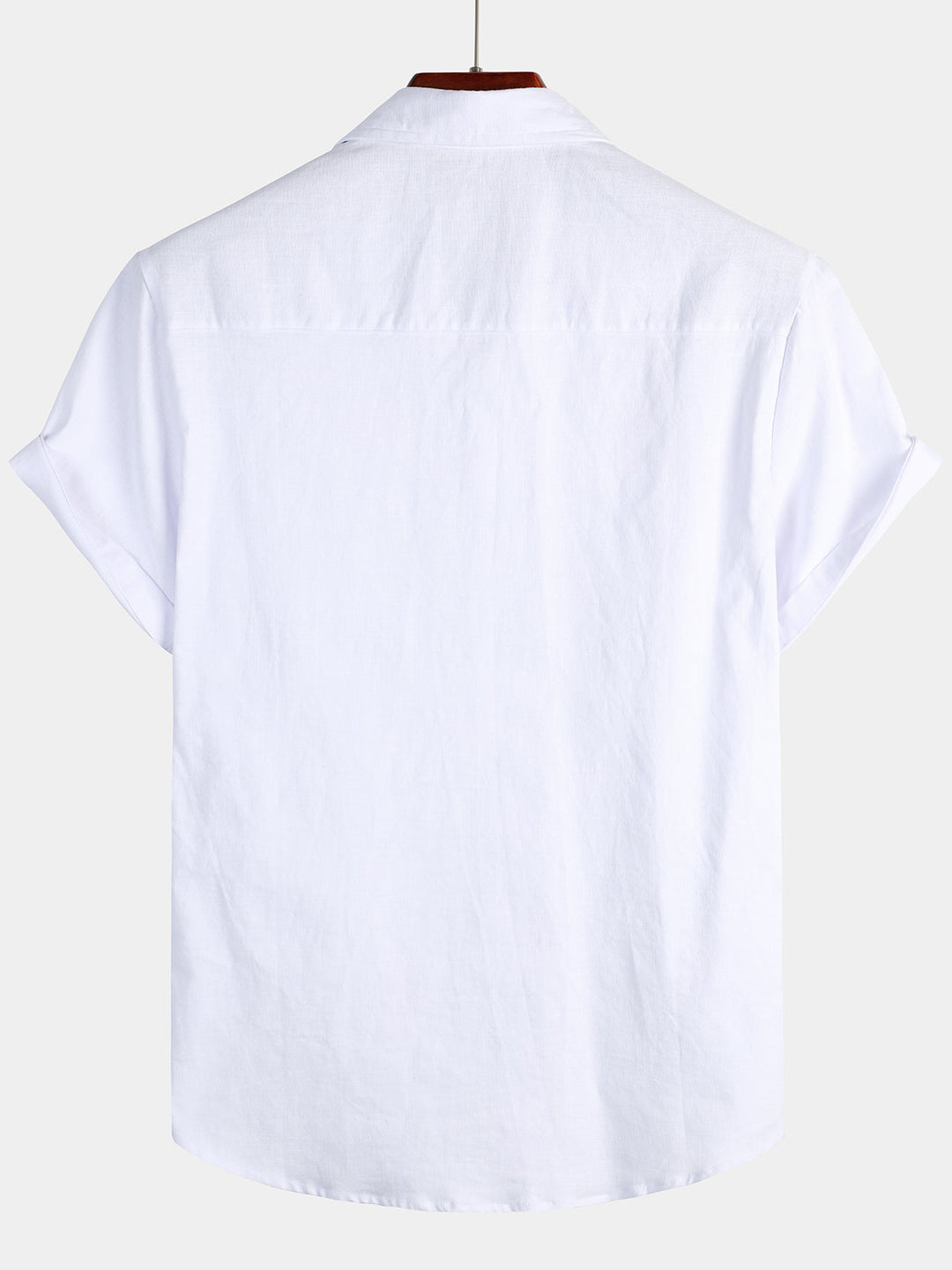 Chemise à manches courtes en coton et lin de couleur unie pour hommes