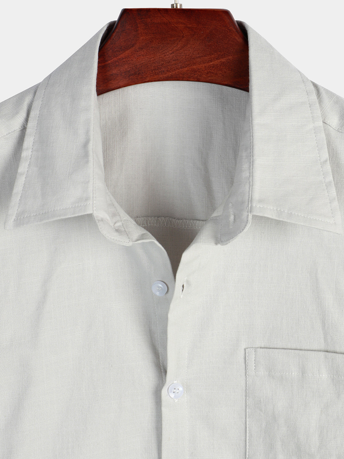 Chemise à manches courtes en coton et lin de couleur unie pour hommes
