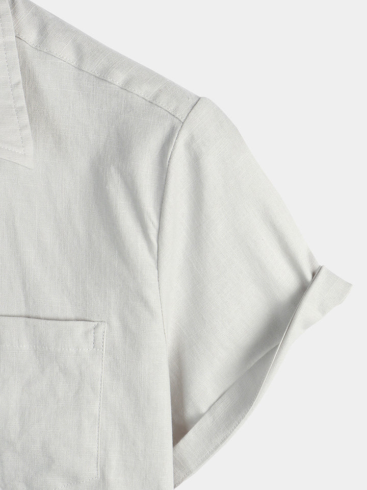 Chemise à manches courtes en coton et lin de couleur unie pour hommes
