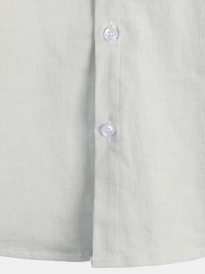 Chemise à manches courtes en coton et lin de couleur unie pour hommes