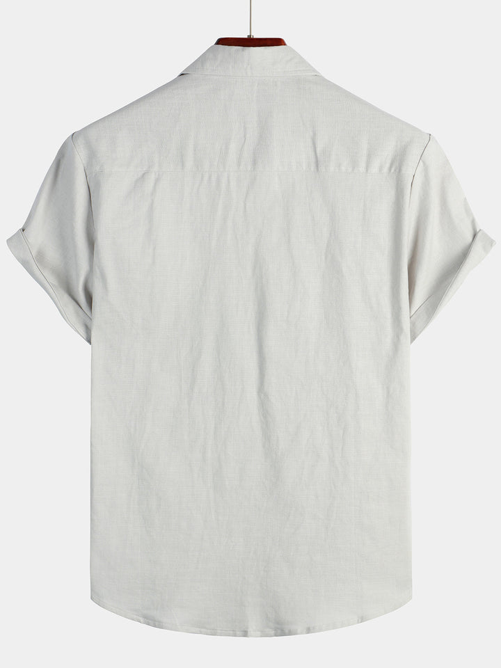 Chemise à manches courtes en coton et lin de couleur unie pour hommes