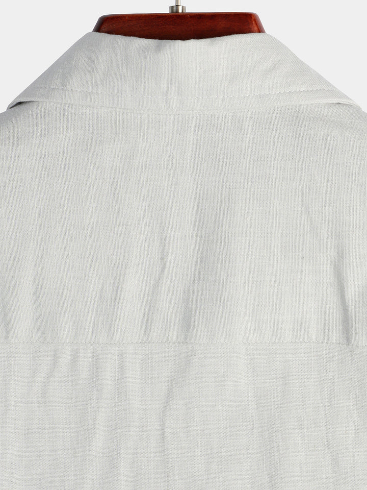 Chemise à manches courtes en coton et lin de couleur unie pour hommes