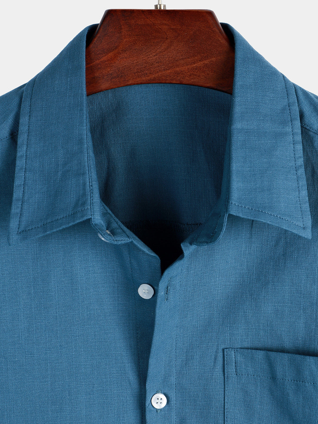 Chemise à manches courtes en coton et lin de couleur unie pour hommes