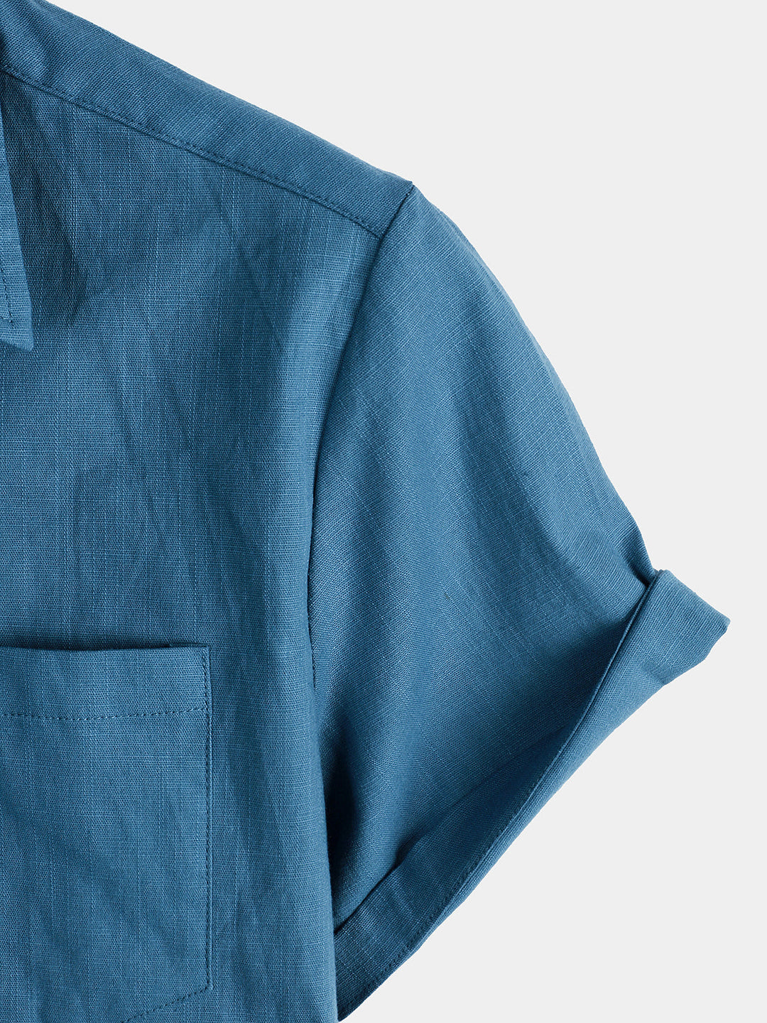 Chemise à manches courtes en coton et lin de couleur unie pour hommes