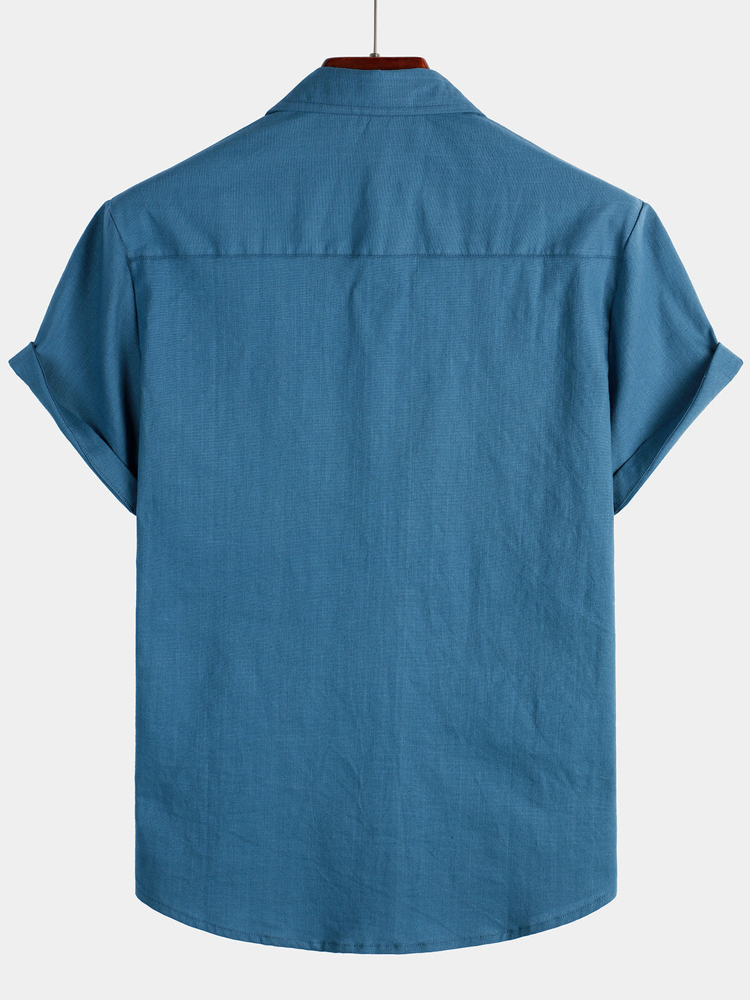 Chemise à manches courtes en coton et lin de couleur unie pour hommes