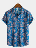 Chemise Homme Style Resort Imprimé Botanique Rétro à Manches Courtes