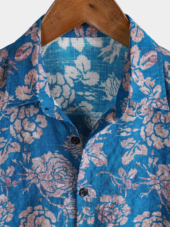Chemise Homme Style Resort Imprimé Botanique Rétro à Manches Courtes